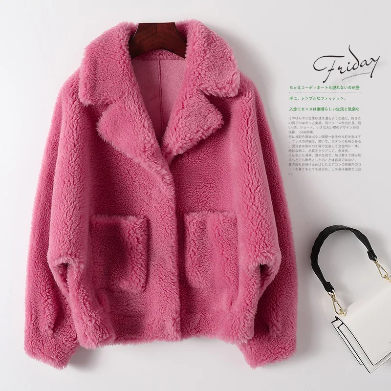 

2023 Winter New Haining Fur Large Particles Sheep Shearling Coat Fur One Short Section Lamb Wool Coat Female