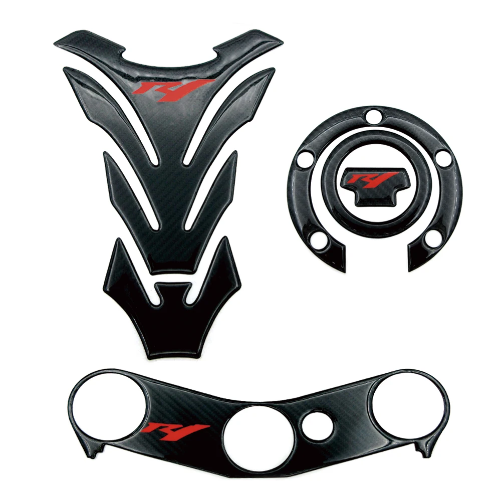 

Motorcycle Carbon Fiber Guard Decals For Yamaha R1 YZFR1 ZF1000 2002-2006 Tank Pad Gas Cap Cover Triple Clamp Yoke Stickers Set