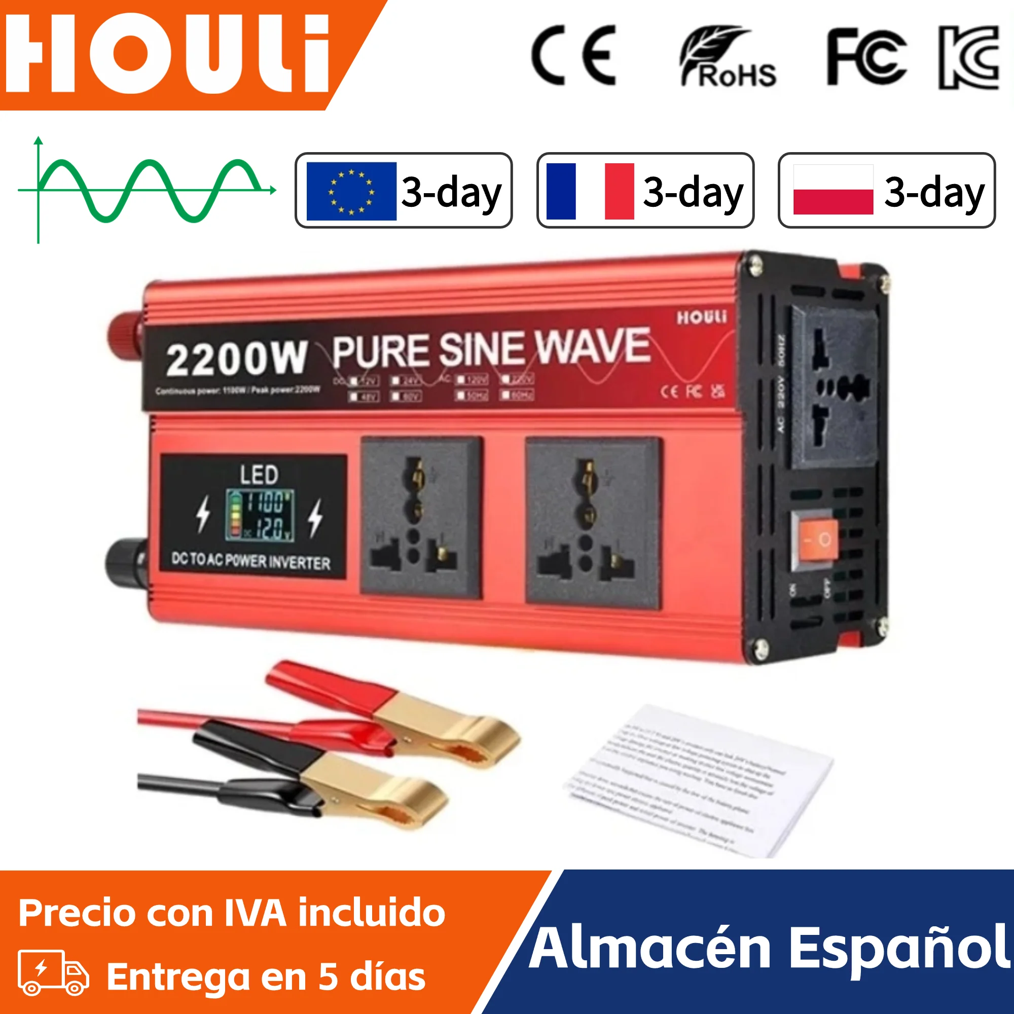 

HOULI Inversor 12V A 220V Pure Sine Wave Inverter 1600W 2200W Inversor De Corriente Para Auto Dc To Ac Inverter Power Converter