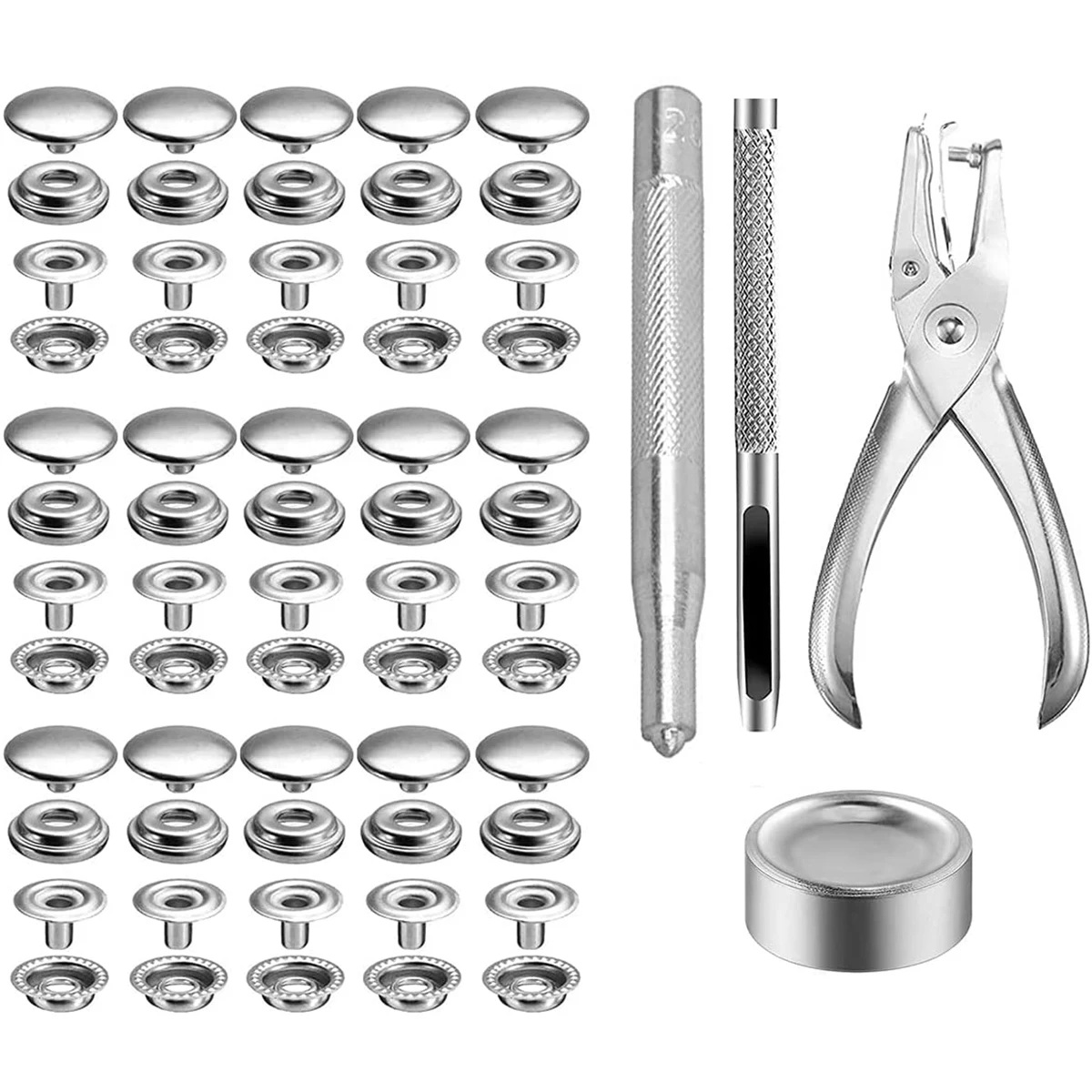 Keadic Kit 62 Bottoni A Pressione In Acciaio Inox Nero 12mm Con Attrezzi - Per Tela, Pelle E Coperture Marine