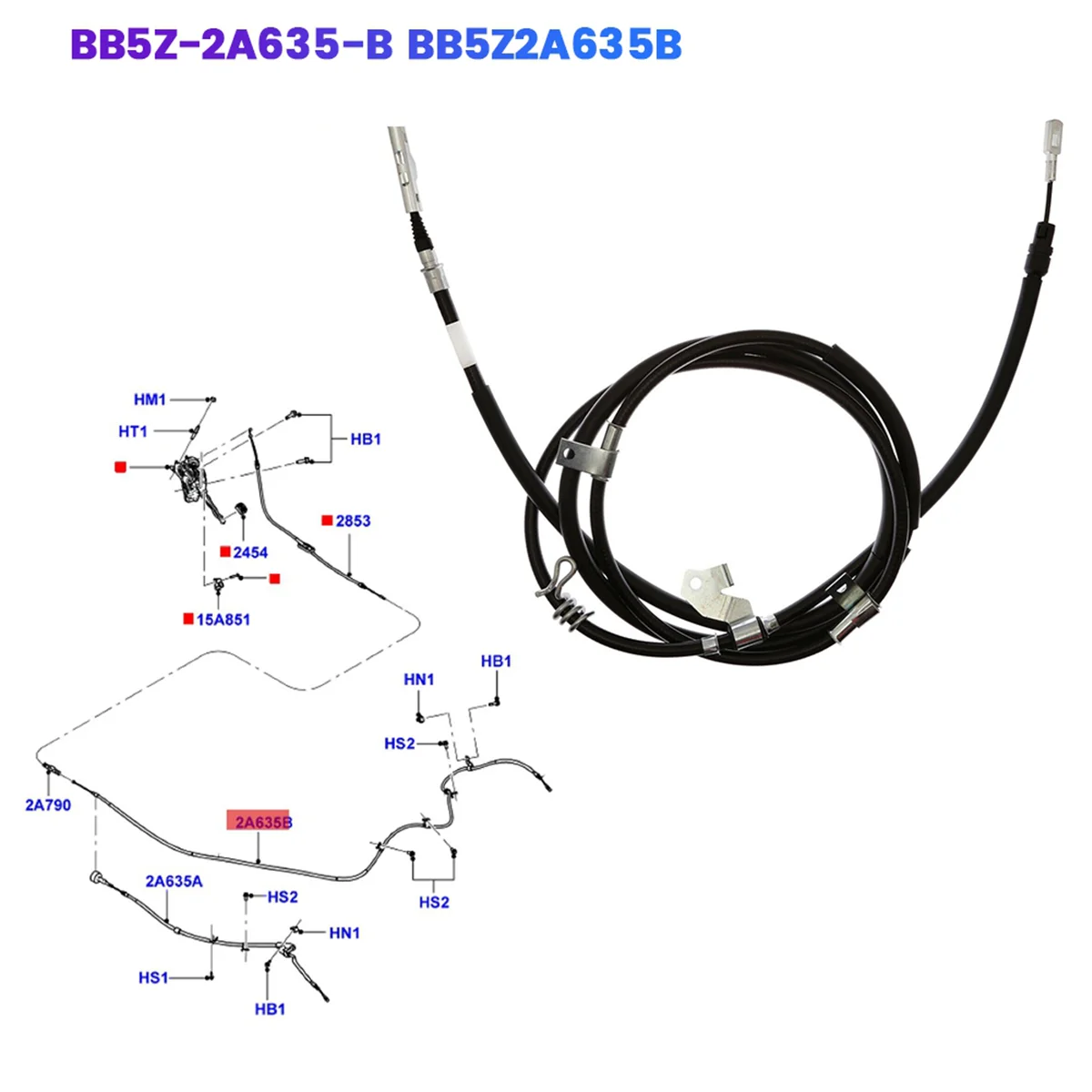 Car Right Rear Parking Emergency Brake Cable BB5Z-2A635-B for Ford Explorer 2011- Handbrake Lasso Cable BB5Z2A635B