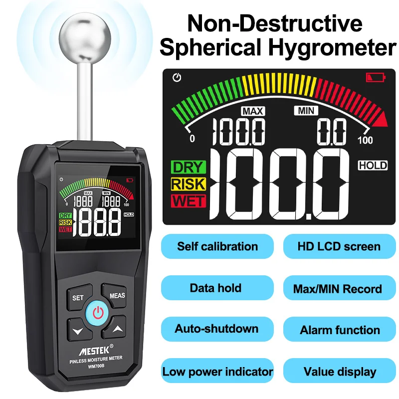 Digital Wood Moisture Meter Hygrometer Non-contact Timber Damp Detector Alarm Non-destructive Humidity Tester