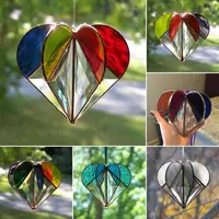 Handmade Stained Heart-shaped Sun catcher Fiberglass Heart Valentine's Decor Ornaments For Bedroom Wedding 3D Handcrafted 1