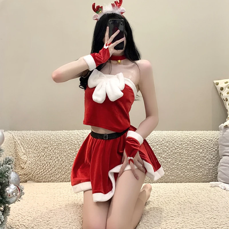 

Women Christmas Sexy Lingerie Uniform Red Elk Cosplay Costume Bunny Girls Erotic Underwear Set Temptation Outfit