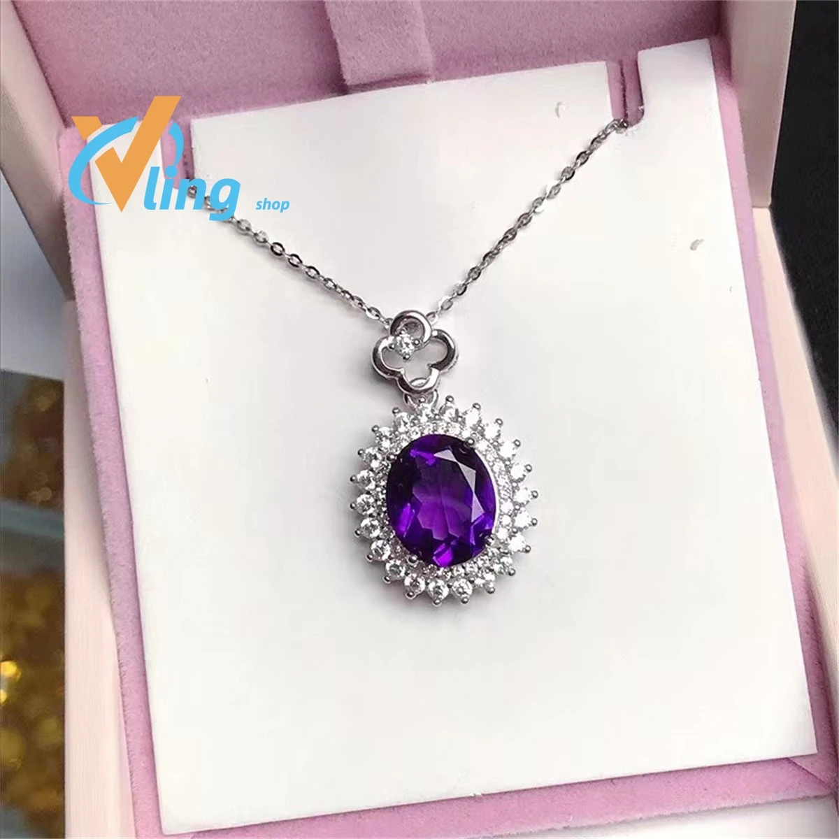 ExquisiteS925 Silver Inlaid Natural Amethyst Pendant Women Egg-shaped Fashion Wholesale Gift Charm Retro Amulet Simple Versatile