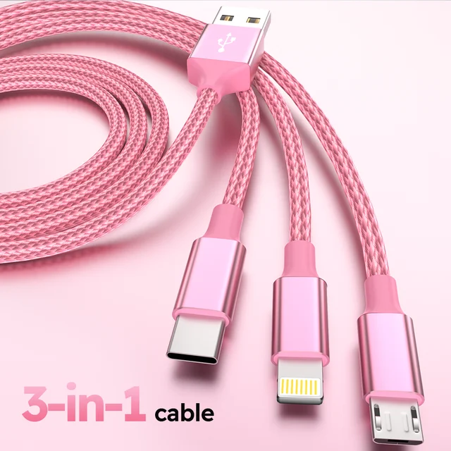 1.2m/4ft Nylon Braided 【MFi Certified】3 in 1 USB