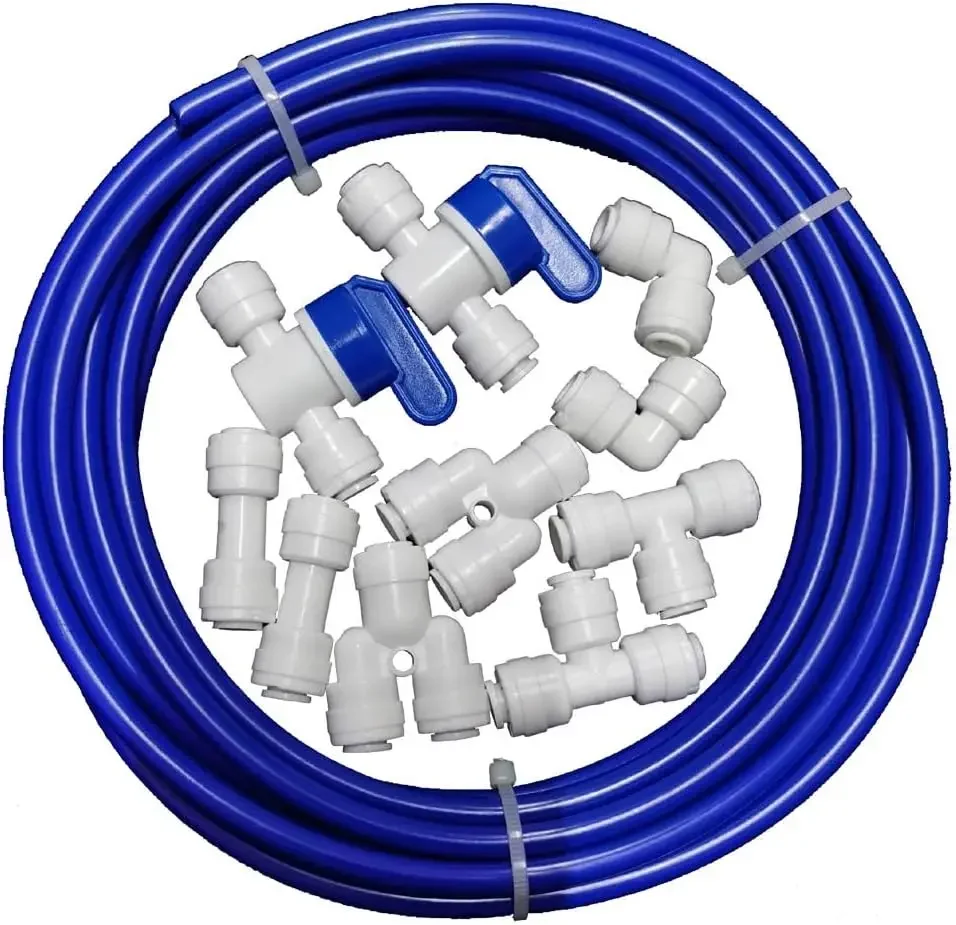 Water Filtration Tubing 1/4 inch O.D. Length 32.8ft(10 meters) RO Water Tubing Hose Pipe for RO Water purifiers System + 1/4 O.D quick connector 10pcs