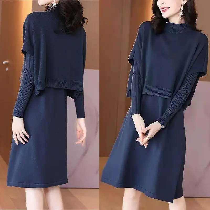 

Женский комплект из двух предметов, женский свитер с круглым вырезом, пуловер, вязаные топы и однотонные платья, женские элегантные костюмы, наряд G536