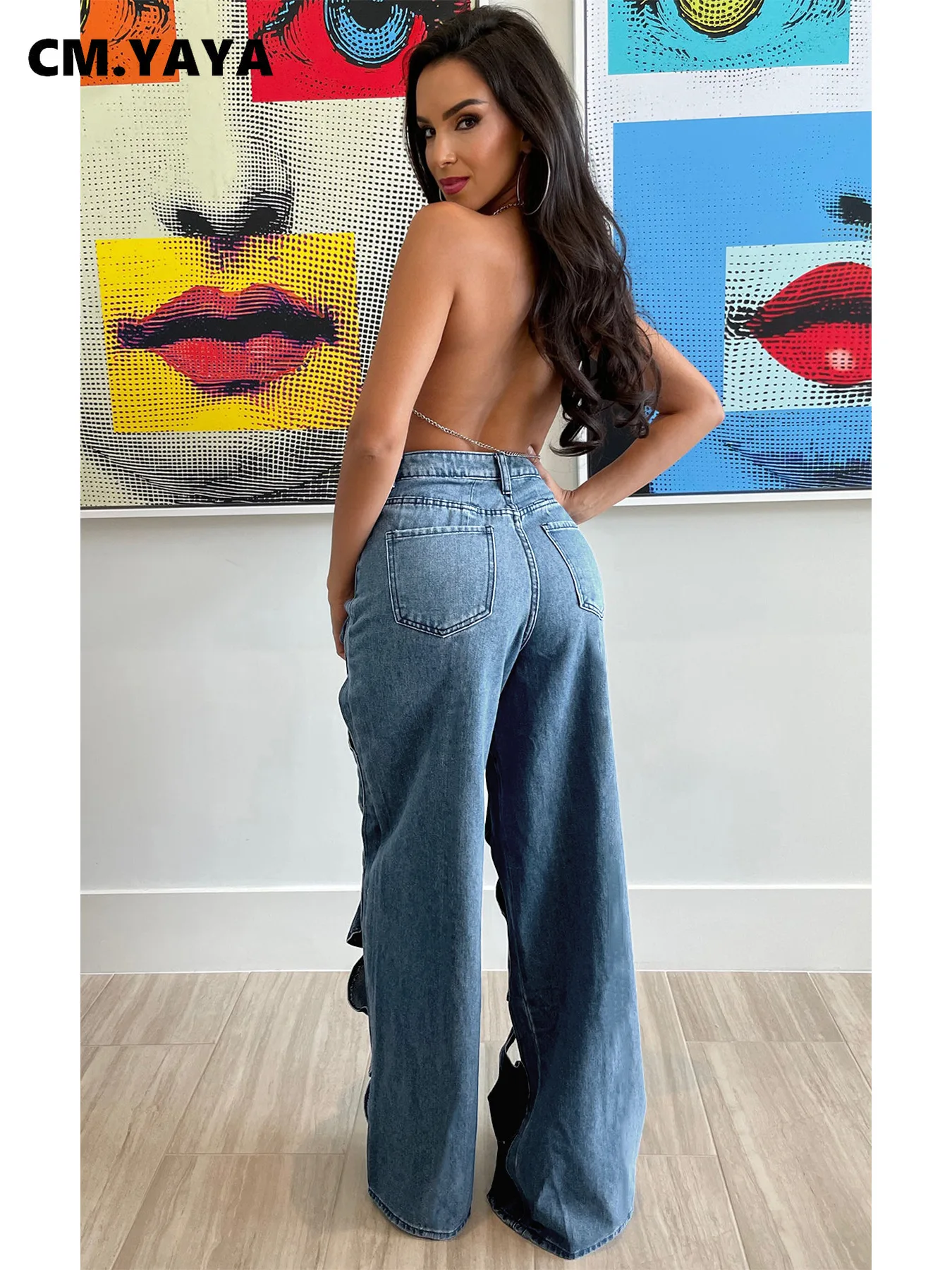 NFYM Pantaloni Donna In Puro Lino A Gamba Larga Con Toppe Ritagliate – Vestibilità Casuale, Comoda E Artigianale – Taglia Unica Elastica