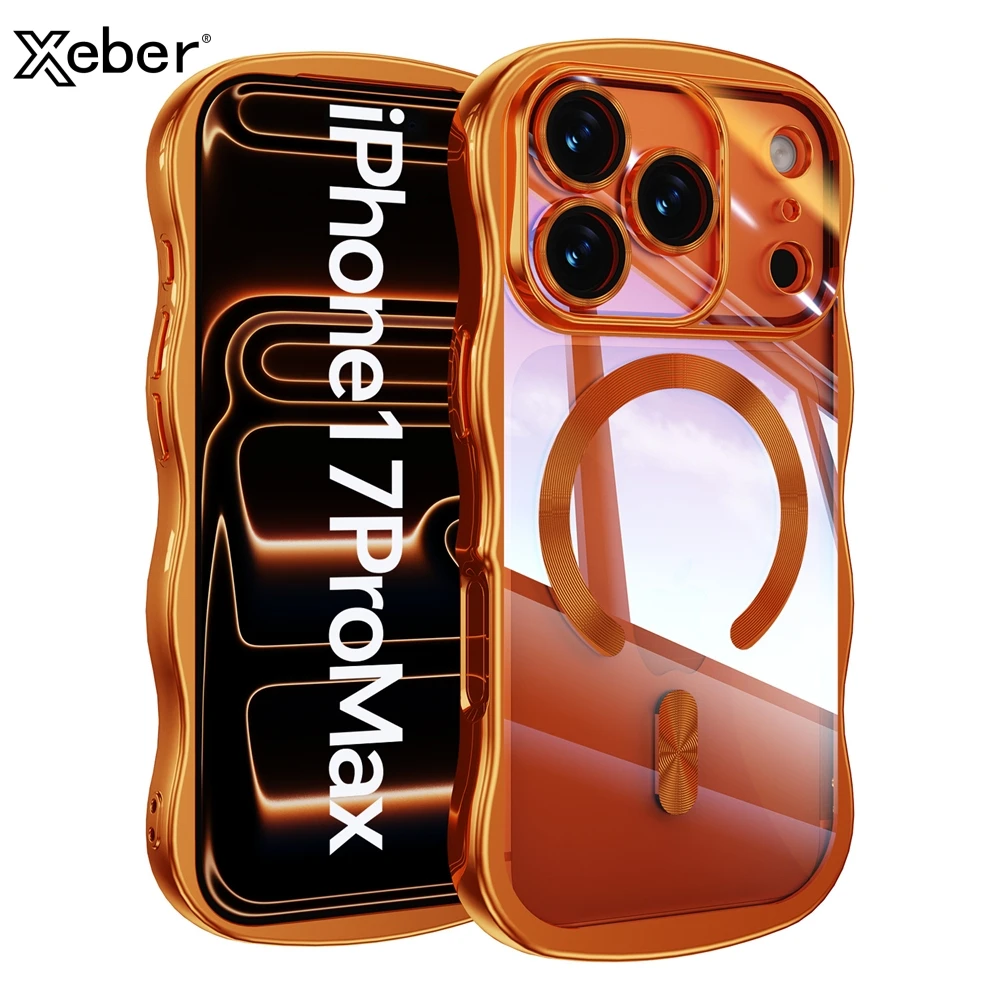 Luxury Plating Magnetic Transparent Phone Case with Wavy Frame Design