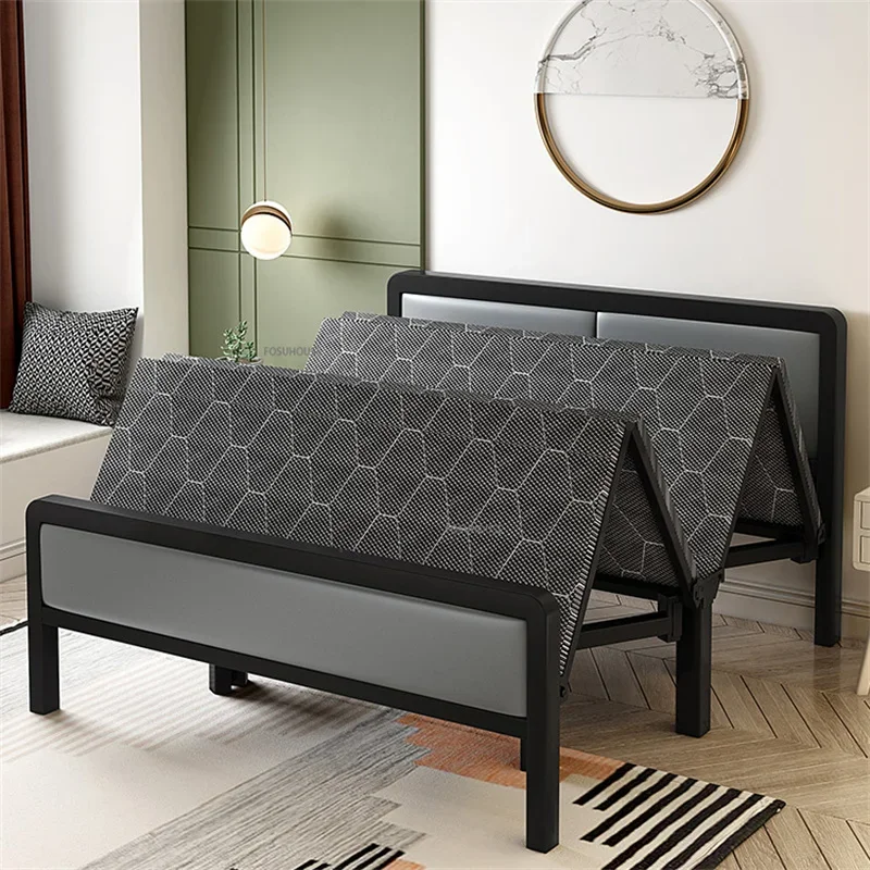 Office Lunch Break Folding Bed with Backrest Simple Stable Iron  Beds Home Furniture Outdoor Camp Bed Hospital Accompanying Bed