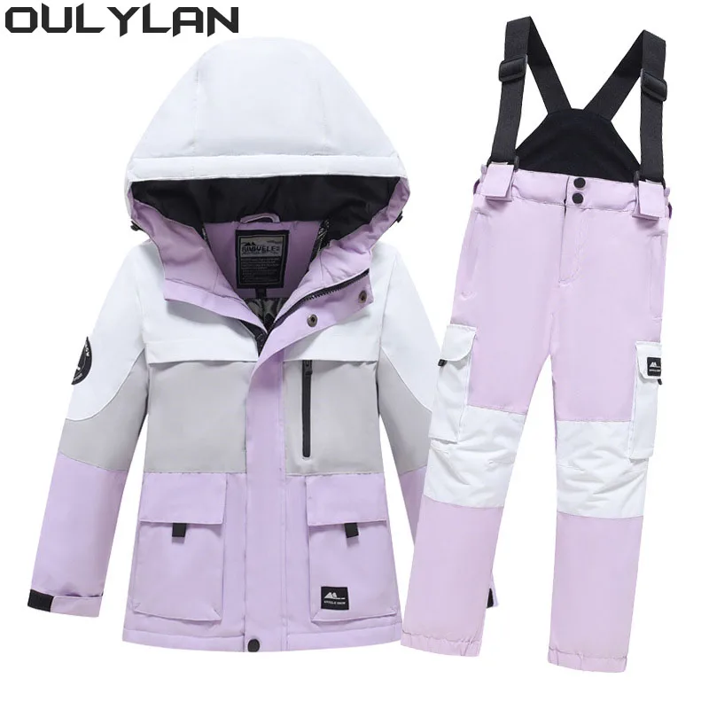 

Oulylan Waterproof Snowboard Clothing Suit Breathable Skiing Set Children Winter Ski Suits Solid Color Windproof Insulation