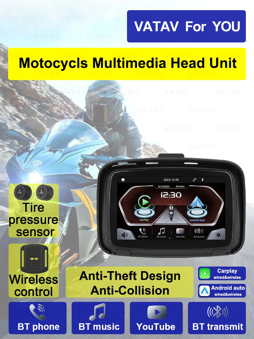 5 Inch C5 Pro Touch Outdoor Ipx7 Waterproof Sunsceen External Portable Motorcycle Special Navigator Support CarPlay Android Auto motorcycle navigation display,motorcycle navigation screen