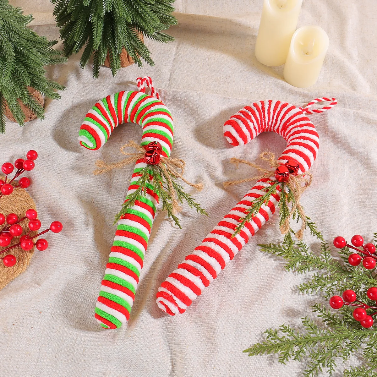 Christmas Plush Soft Candy Cane Cane Hook Ornaments Christmas Tree Hanging Props Holiday Party Decor