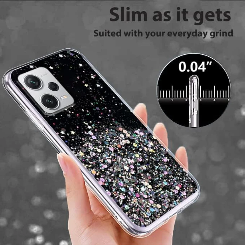 Custodia Glitter Per Xiaomi Redmi Note 12 Pro Plus 5G – Effetto Brillantino Con Diamantini – Copertura Antiurto Trasparente – Blu