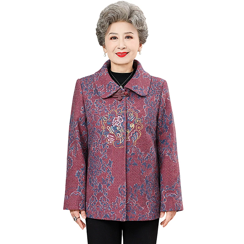 

Grandma's Short Jacket And Coat Spring Autumn Casual Loose Lined Outwear Middle Aged Mother Long Sleeve Fashion Cardigan Tops