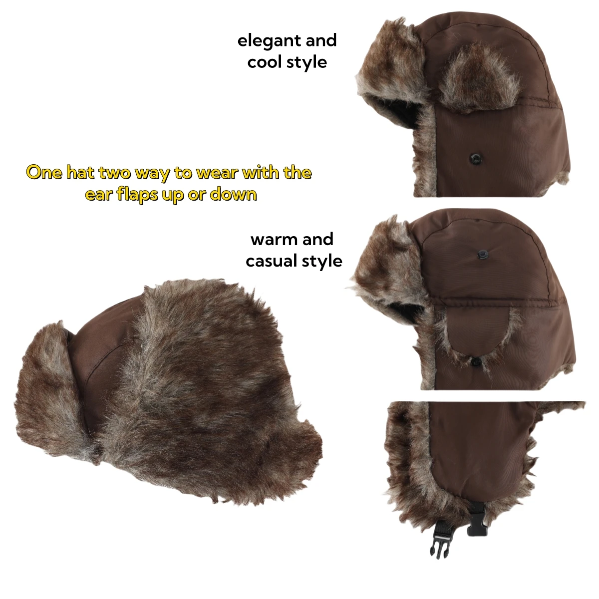 Connectyle Trapper Hat Warm Faux Fur Winter Hat with Ear Flaps Windproof Waterproof Snow Ski Hats for Men Women Cold Weather 3