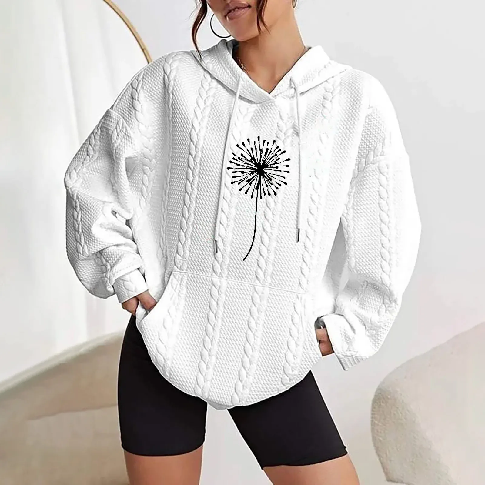

Fashion Dandelion Print White Sweatshirt Women Casual Pullover Autumn Winter Hoodies Women Sweatshirts Long Sleeve Jumper Y2k