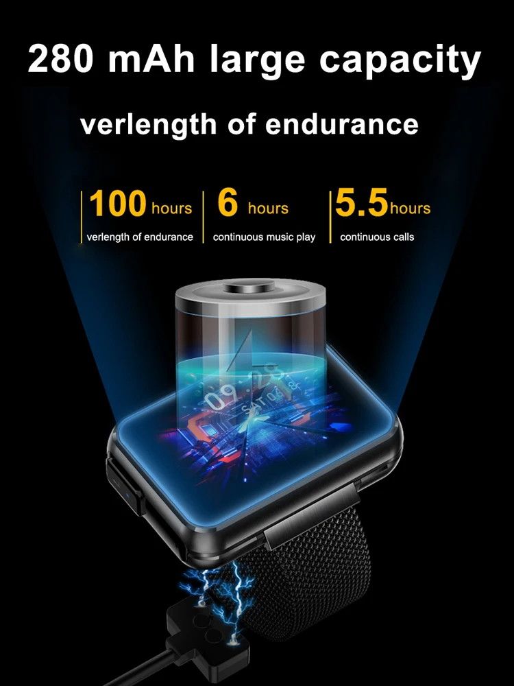 Rainbuvvy T91 Smart Watch With Bluetooth Earphones 1.4" Full Touch Screen Sport Wristband 5