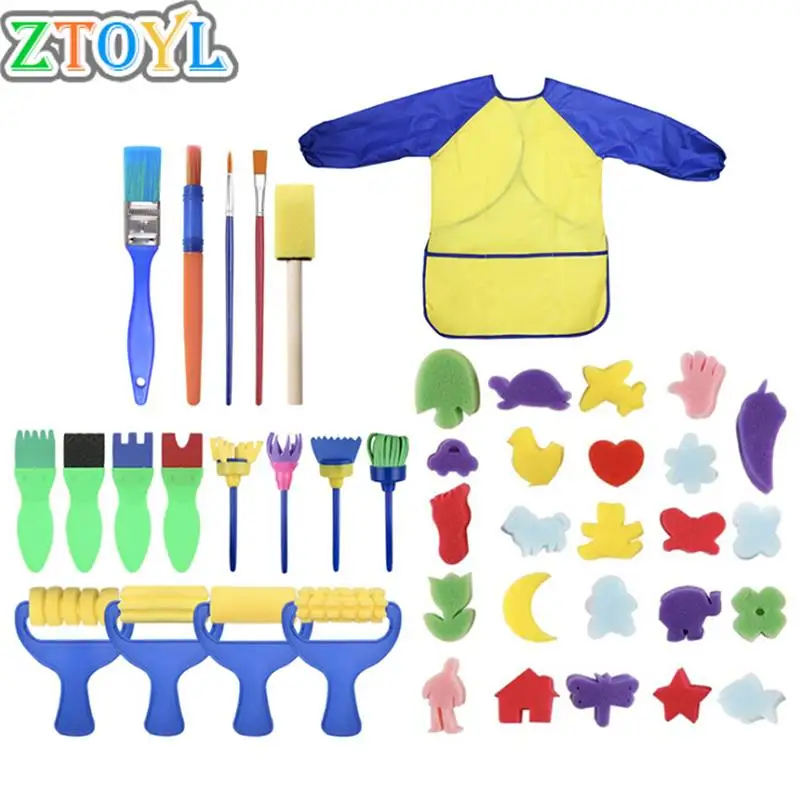 48pcs/Set Flower Stamp Sponge Brush Set Art Supplies For Kids DIY Painting Tools Stamps Toys