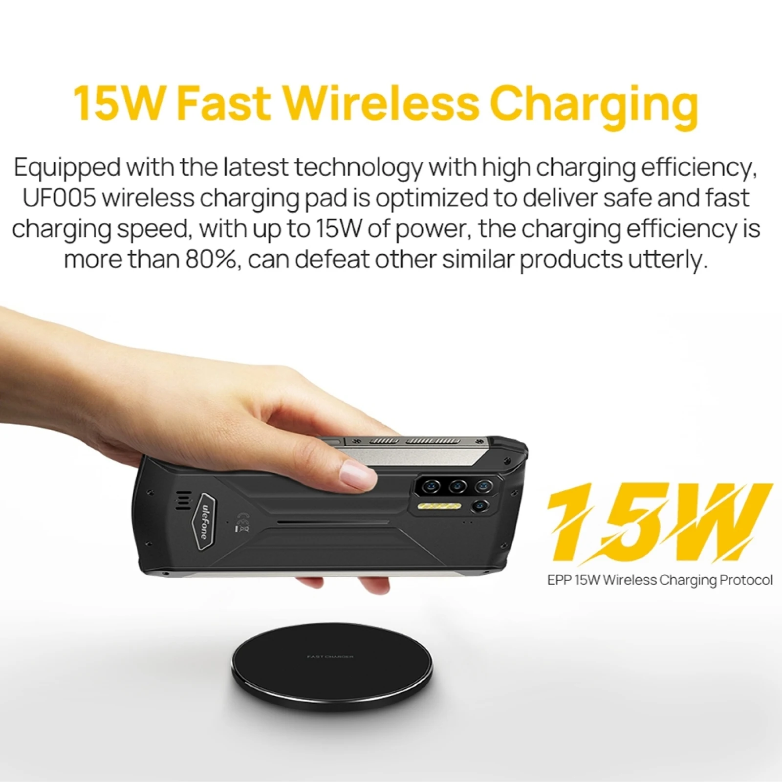 Ulefone UF005 15W Round Fast Charging Qi Wireless Charger with Type-C Charging Cable