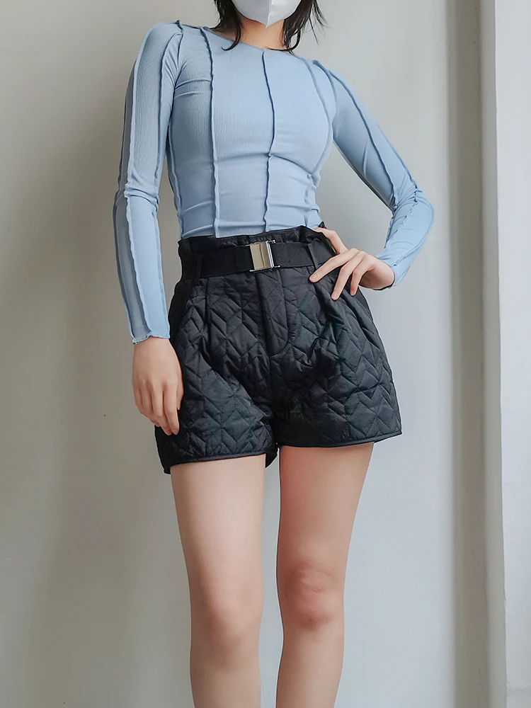 TWOTWINSTYLE Loose Straight Black Short Pants For Women High Waist Solid Minimalist Casual Shorts Female Fashion Summer Clothing