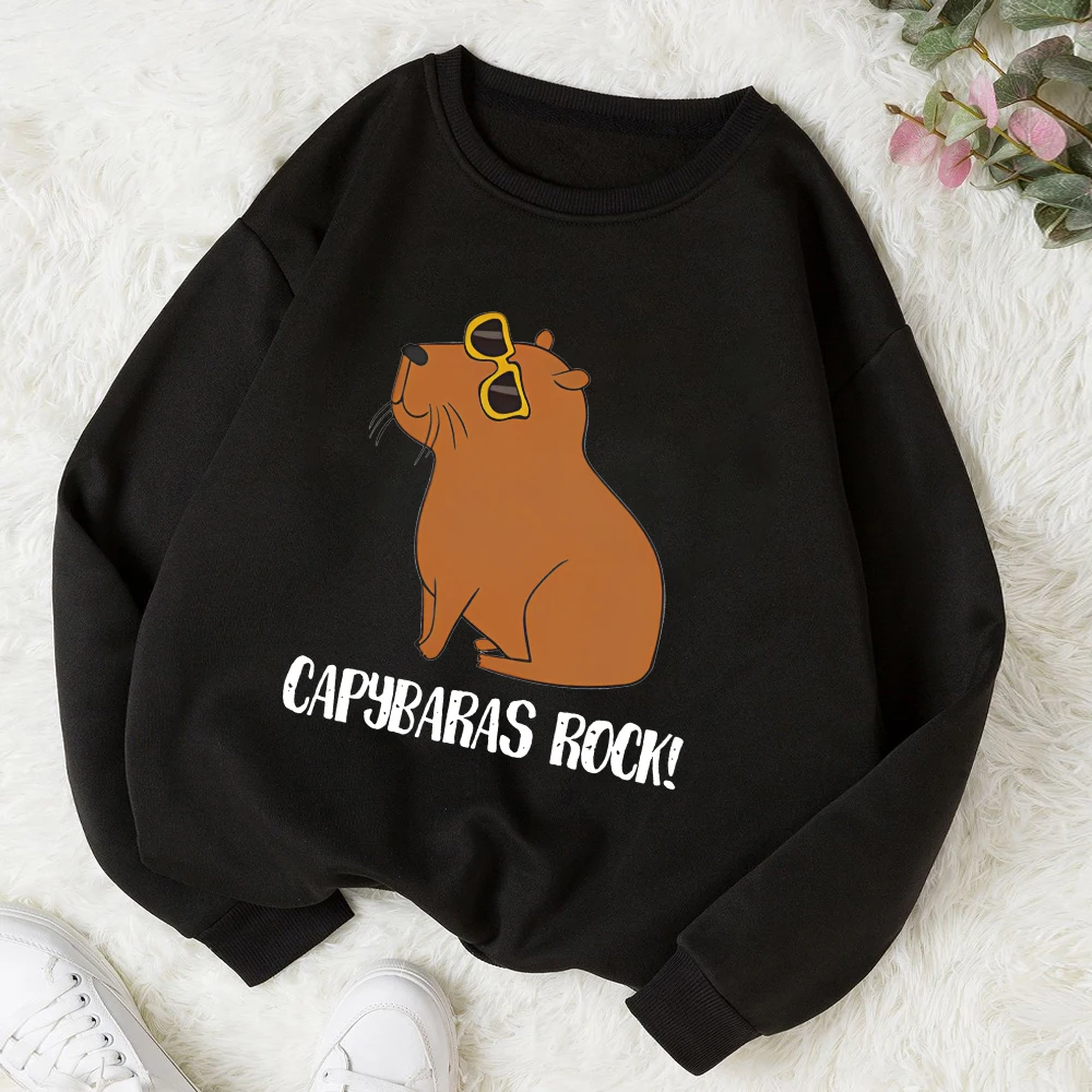 

2023 Cute capybara printed Bestselling Womens Hoody Fashion Crewneck Clothing Hip Hop Street wear Soft Crewneck Female Hoodie　