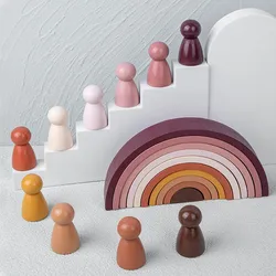 Jouets en bois Montessori pour enfants, blocs de construction arc en ciel, empileur de grande taille, jouets éducatifs créatifs, 1 pièce 
