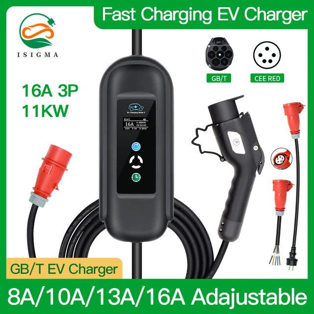 Chargeur de niveau 2 8A 10A 13A 16A IEC62196 Type 2 Chargeur portable EV  Câble Stations de voiture électrique