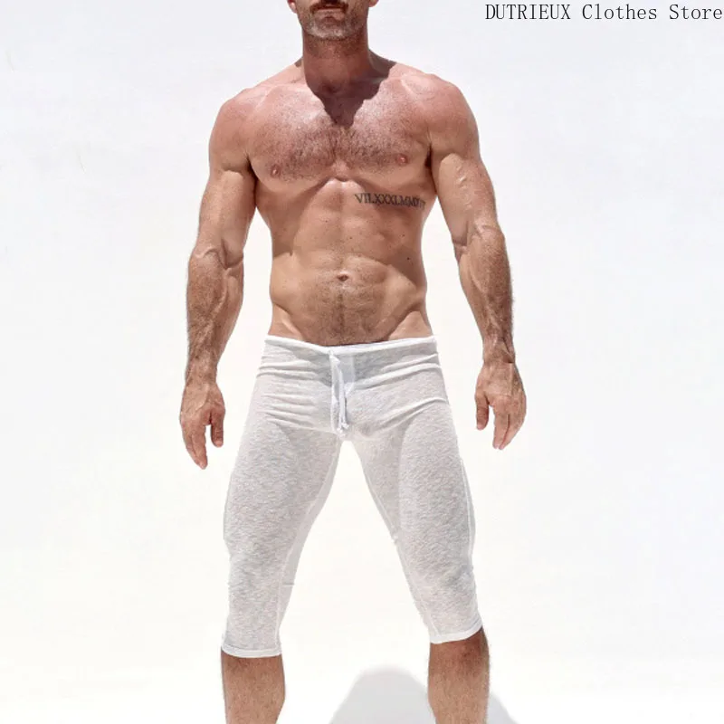 Elastic Slim Men Fitness Pants Short Sexy Hollow Vest Soft Comfortable Breathable Fitness Sports