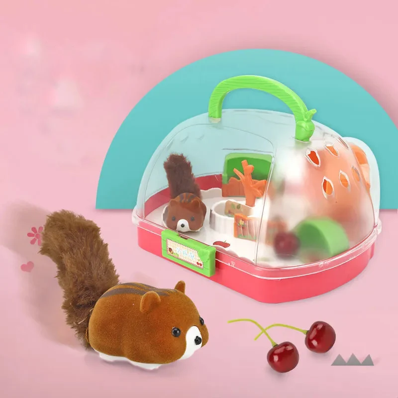 Simulation Cute Electric Squirrel Doll Play House Battery Powered Squirrel House Simulation Cute Electric Doll