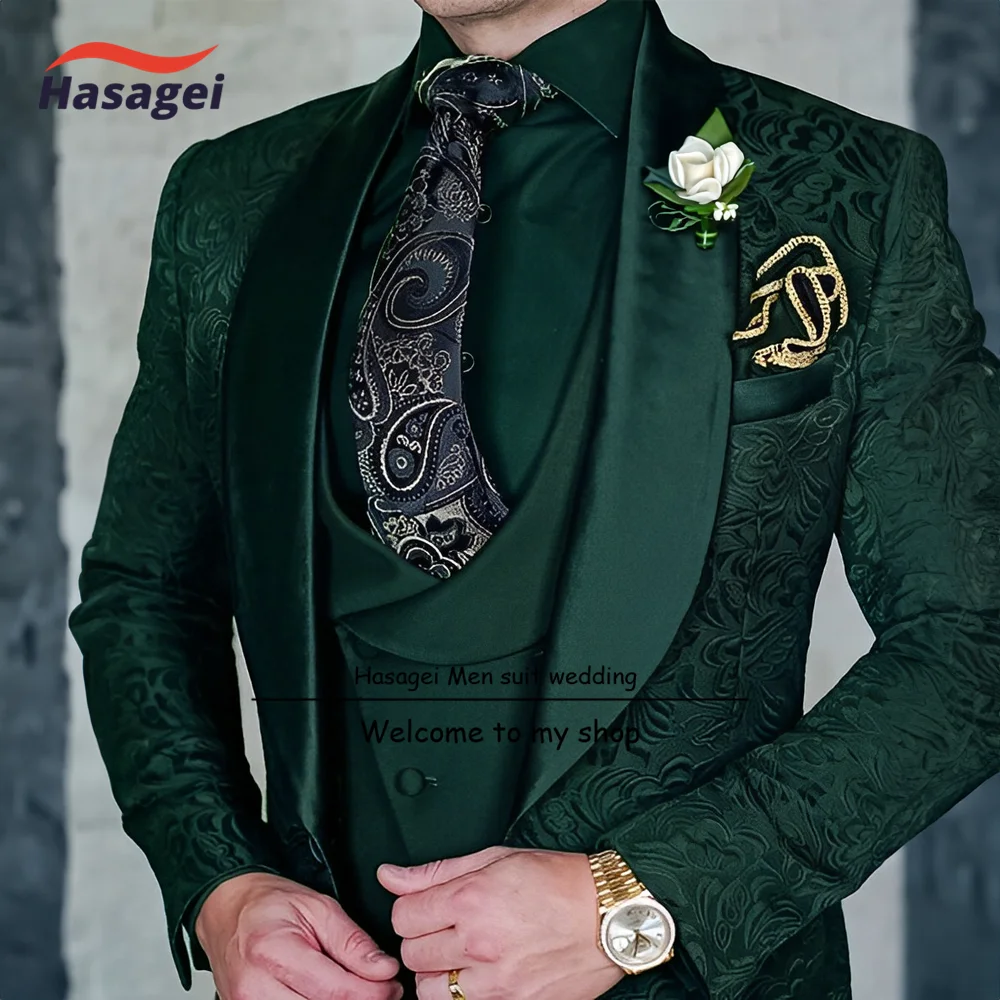Men's Groom Terno Suit Italian Design Black Smoking Tuxedo Jacket 3-piece Set (Jacket Vest Pants) Men's Wedding Suit