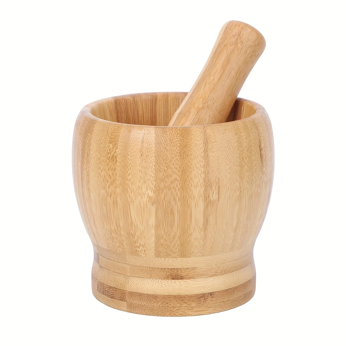 Bamboo Mortar and Pestle Set - Garlic Grinder and Herb Masher for Seasoning and Spice Crushing