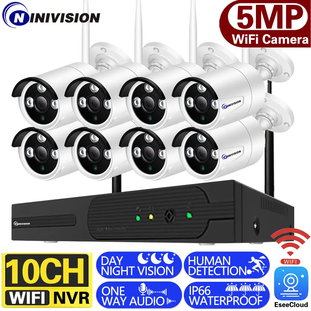 

10CH EseeCloud WiFi Security Camera System 5MP H265+ Wifi NVR Outdoor Human Detection CCTV Camera Wireless Surveillance System