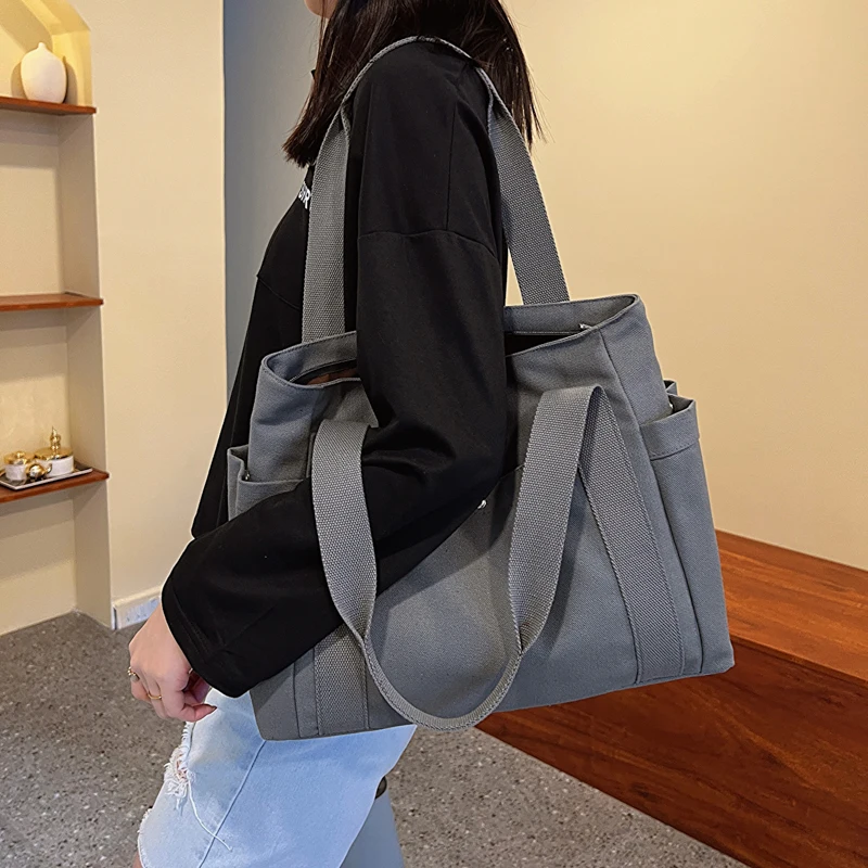 

Сумка на плечо Женская однотонная, модный саквояж для учеников, Повседневная парусиновая сумочка-тоут большой вместимости, для путешествий