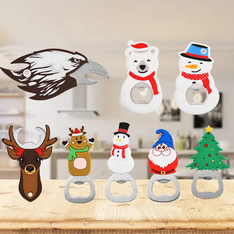 

Christmas Can Opener Bottle Opener Stainless Steel Beer Starter Multifunctional Silicone Refrigerator Magnet Kitchen Gadget Tool