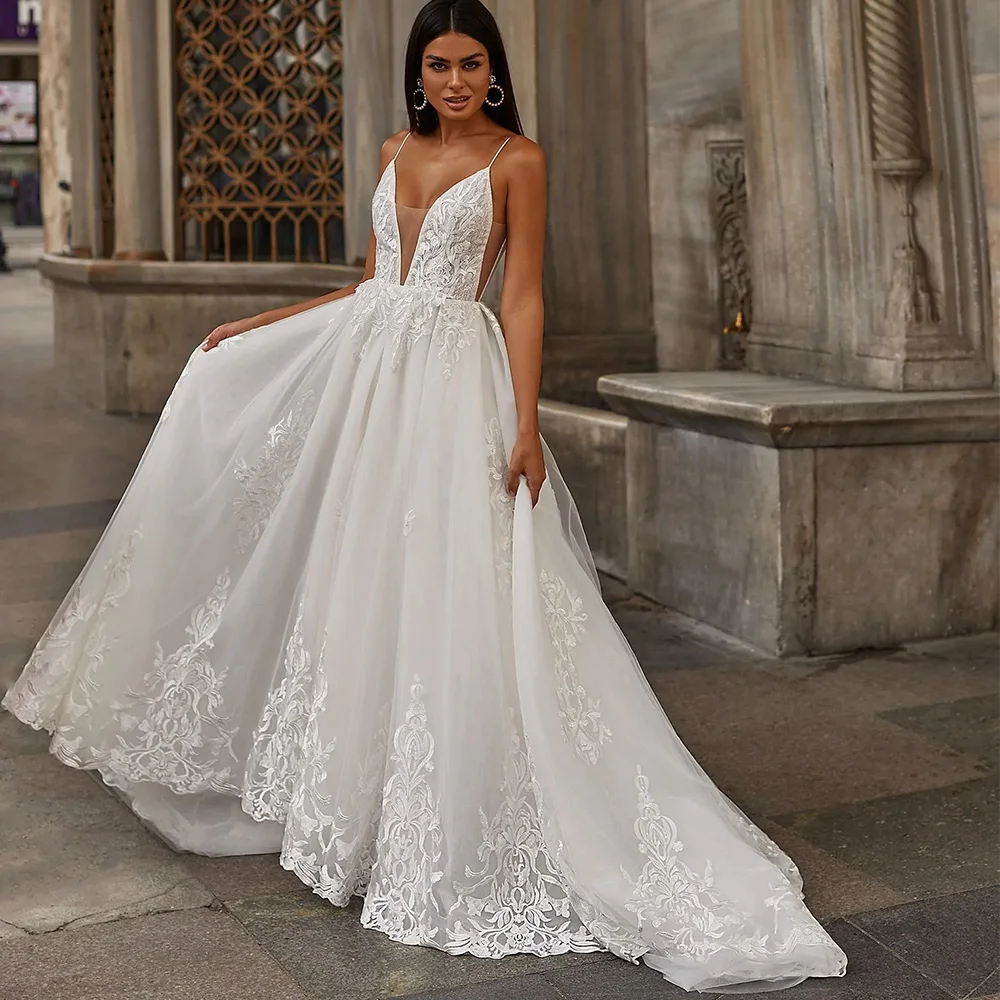 A-line Spaghetti Straps Lace Princess-Style Bridal Gown main image 1