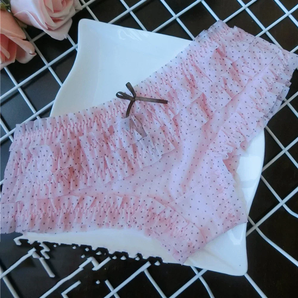 Girls Cute Sweet Panties Underwear Cake Layer Lace Briefs Sexy Mesh Breathable Cozy Underpant Women Low Waist Thong Lingerie