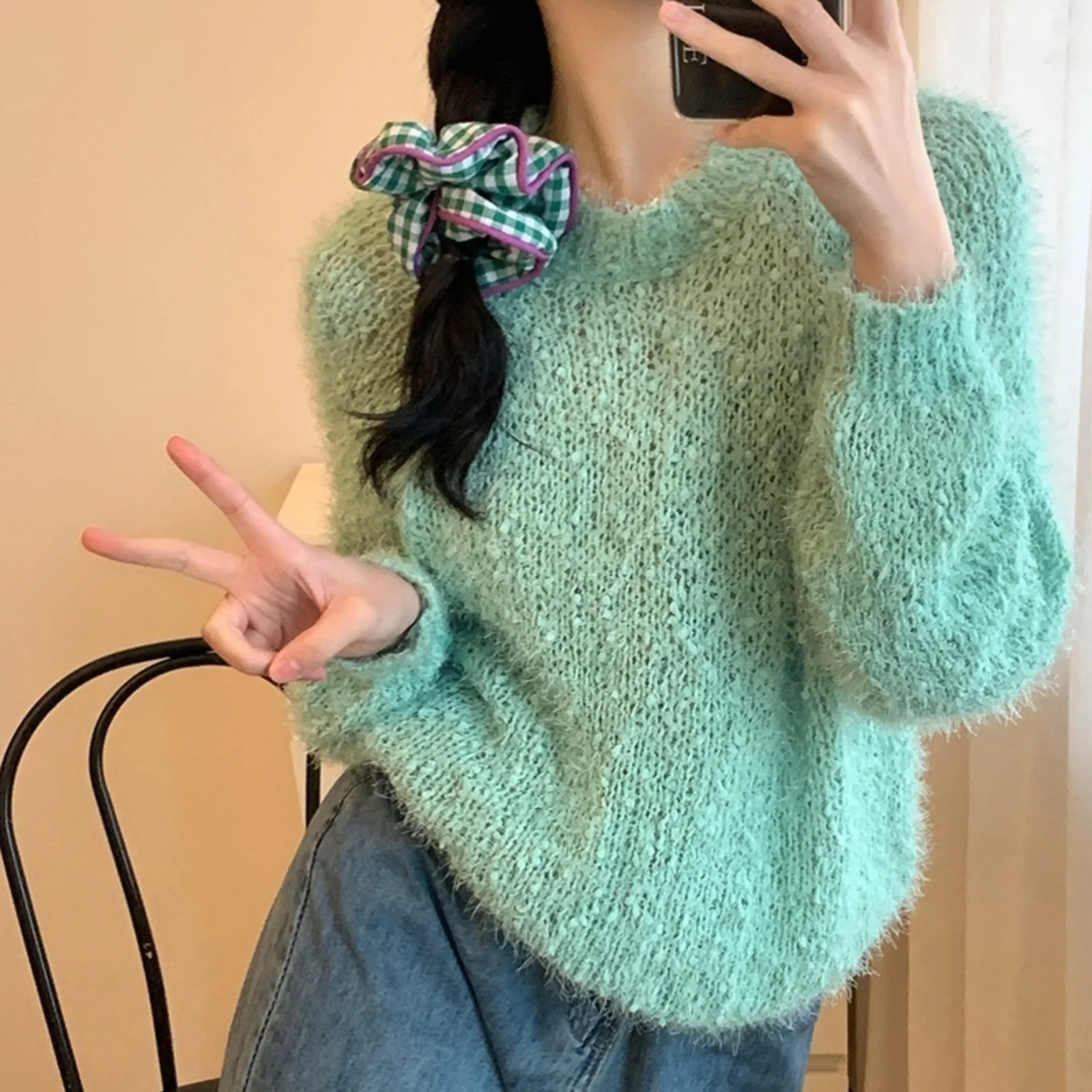 1PC Gingham and Floral Scrunchies Set, Color - Trimmed Hair Ties, Fashionable Hair Accessories, Ideal for Stylish Hairstyles