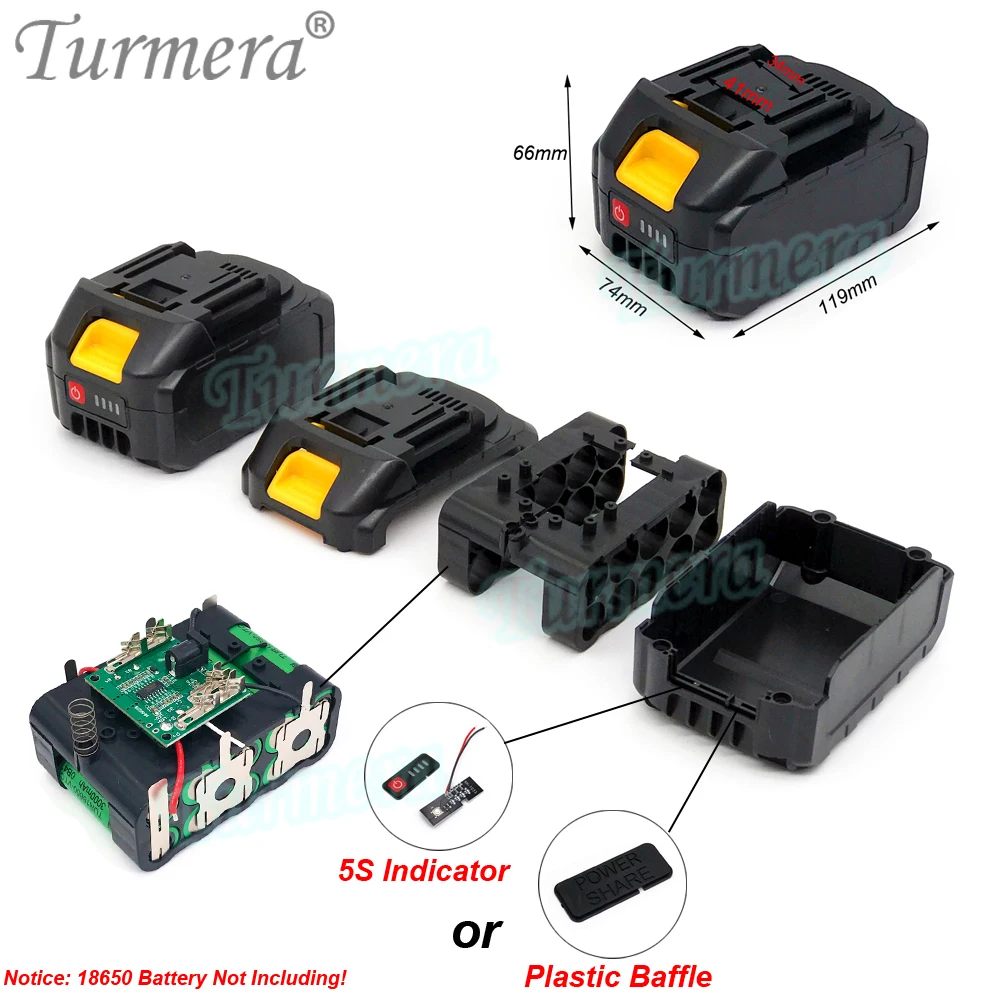 Screwdriver Battery Case Turmera 18V 21V 5S2P 10X 18650 Holder 5S 50A Max.100ABMS Weld Nickel for Replace 20V Electric Drill Use