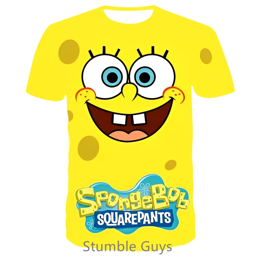 New Boys Clothes Girls SpongeBob Tshirt Kids Fashion SquarePants Round Neck T-shirt 2024 Summer New Kids Street Sports Tops 5