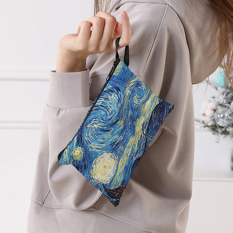 Women's Foldable Starry Sky Oil Painting Pattern Large Shopping Bag Foldable Storage Reusable Easy to Carry Capacity Handbag