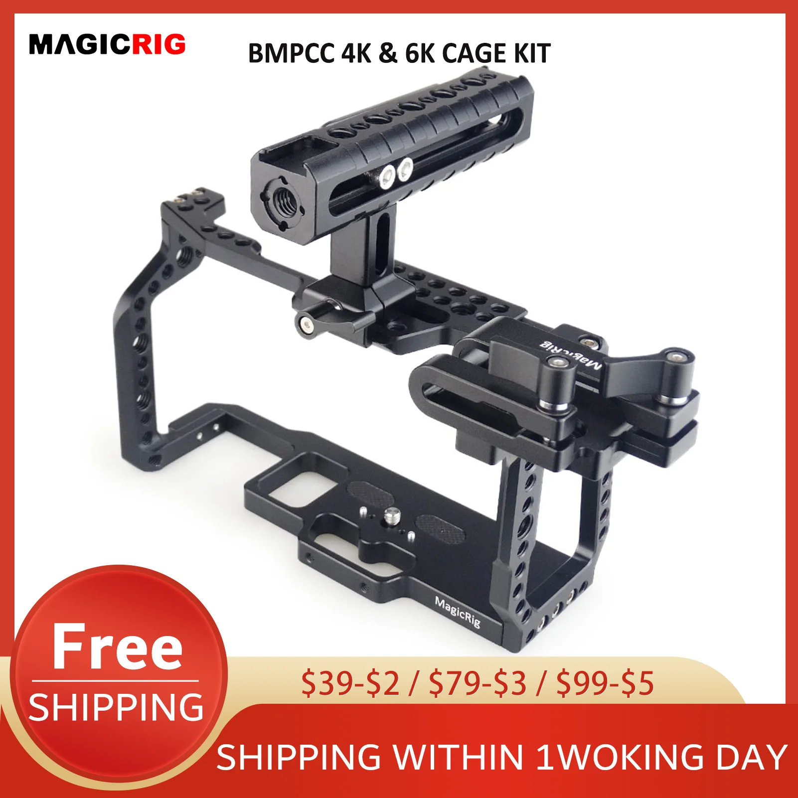 Magicrig Bmpcc 4K 6K Camera Cage W/ Nato Rail Cold Shoe Top Handle T5 Ssd Mount Clamp Per Blackmagic Pocket Cinema Camera 4K /6K
