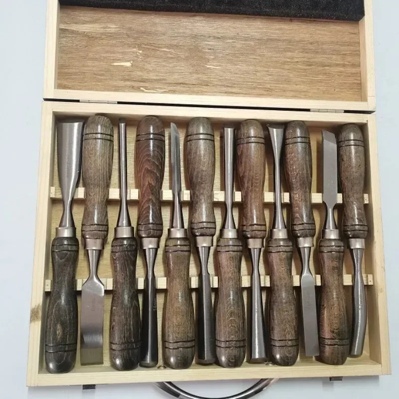 12pc Set Carbon Steel Cutting Blades Wood Carving Tools Storage