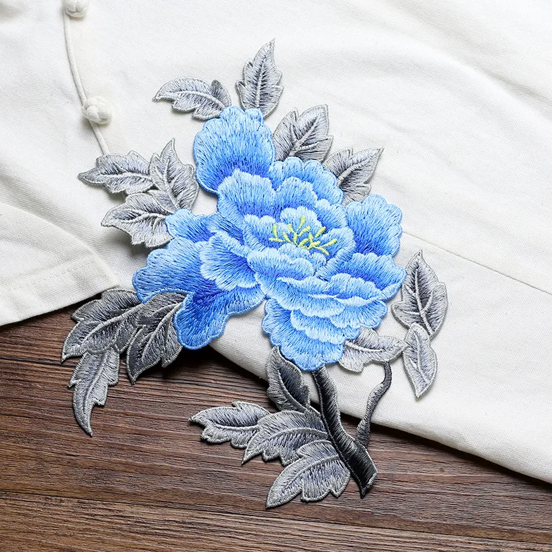Pfingstrosen-Blumen stickerei Aufnähen auf Patches Kleider loch reparatur, wasser lösliche Technologie, haut freundlich, weich kleber frei, große Größe – Detail 10