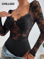CHILLGIO Women Lace Rompers Sexy Fashion Long Sleeves Sheer Overalls Slim Elastic Bodysuits Streetwear Autumn Winter Jumpsuits - Image 4