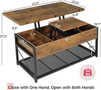 43" Lift Top Coffee Table, 3 in 1 Multi-Function Coffee Table with Storage for Living Room, Small Coffee Table , Rustic Brown. 2