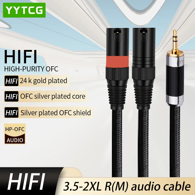 Hifi 3,5 mm auf 2XLR-Kabel Hi-End OFC versilbert 3,5 mm auf Dual XLR Stecker auf Stecker für Mobiltelefone Computer Connect Mixer Verstärker