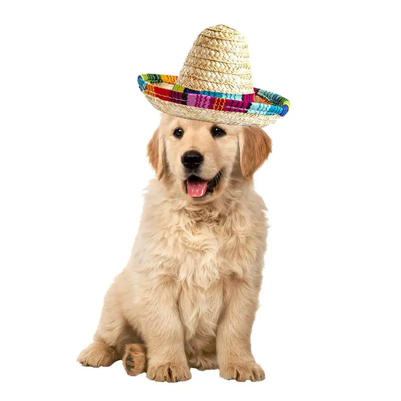 

Dog Sombrero Hat Cute Mini Puppy Dog Cat Straw Woven Sun Hat Pet Hat For De Mayo Small Pets Cats Dogs Party Decorations