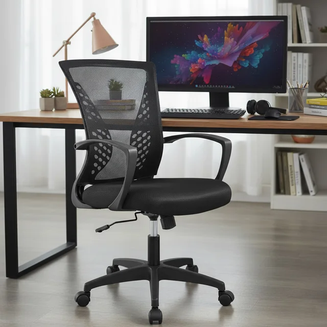 Office Chair Mesh Chair Ergonomic Computer Desk Chair Mid Back Swivel Lumbar Support with Armrest